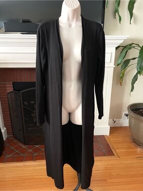 White House Black Market Long Black Open Front Jacket M